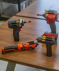 Heavy Duty Drill And Impact Driver Bit Holder With Silicone Bandolier And 3M Adhesive on multiple tools