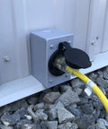 Male NEMA 5 15P Power Inlet Flanged Receptacle 15 Amp 125V Waterproof Outdoor Shore Power Inlet on metal wall connection
