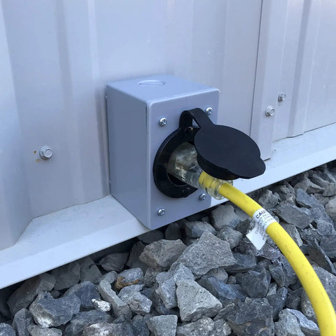 Male NEMA 5 15P Power Inlet Flanged Receptacle 15 Amp 125V Waterproof Outdoor Shore Power Inlet on metal wall connection