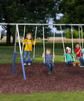 Backyard Play Set With 6 Foot Wave Slide, 6 Stations, And Room For Up To 8 Kids, Kid Friendly Design, Easy Assembly Galvanized Steel Swing Set