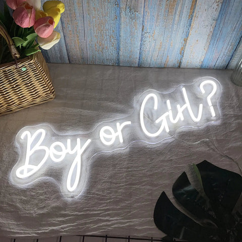 Boy Or Girl Neon Sign For Wall Decor 23.6 Inch LED Large Dimmer Sign For Bedroom Aesthetic And Birthday Party Gift For Boyfriend Girlfriend Lovers Women Men Room Or Bathroom Decor Safe Flexible Light