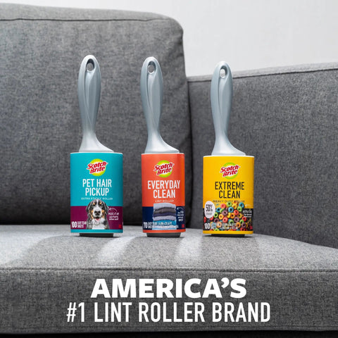 Heavy Duty Lint Roller For Pet Hair And Debris Fifty Percent Stickier Extra Large Roll Perfect For Clothes Furniture Cars And Office Surfaces Sixty Adhesive Sheets Included For Deep Clean Every Mess displayed on couch