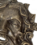 Top Tier Green Man Wall Decor, Slick 9.75 Inch Heavy Duty Cast Iron Plaque, Solid Bronze Finish close-up of detailed face design.