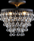 Oil Rubbed Bronze 13 Inch LED Flush Mount Ceiling Light Fixture With Clear Crystal Drum Shade Modern Glam Style Perfect For Bedroom Or Hallway Energy Saving LED Bulbs Included Durable Metal Construction with hanging crystal details