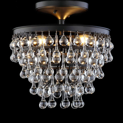 Oil Rubbed Bronze 13 Inch LED Flush Mount Ceiling Light Fixture With Clear Crystal Drum Shade Modern Glam Style Perfect For Bedroom Or Hallway Energy Saving LED Bulbs Included Durable Metal Construction with hanging crystal details