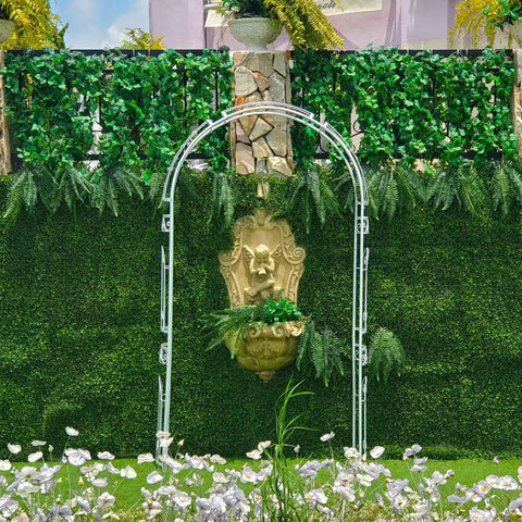 White Wedding Garden Arch Arbor With Curved Metal Archway For Climbing Plants Roses And Vines Backyard Patio Lawn Outdoor Ceremony Ready To Stand Up To Wind Heavy Duty Iron Frame With Powder Coating Anti Rust And Easy Setup