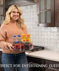 Clear Acrylic Lazy Susan Turntable With Four Removable Sections And Easy Grip Handles Smooth 360 Rotation For Kitchen Fridge And Cabinet serving beverages and fruits.