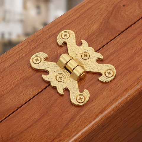 Retro Style Decorative Hinges Set 16 Zinc Alloy Cabinet Hardware with floral edge design on wooden box lid