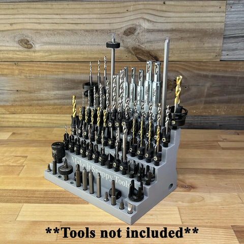 Heavy Duty Benchtop Or Wall Mount Bit Organizer For One Quarter Inch Hex Shank Bits And More, Neatly Stows Up To 75 Tools