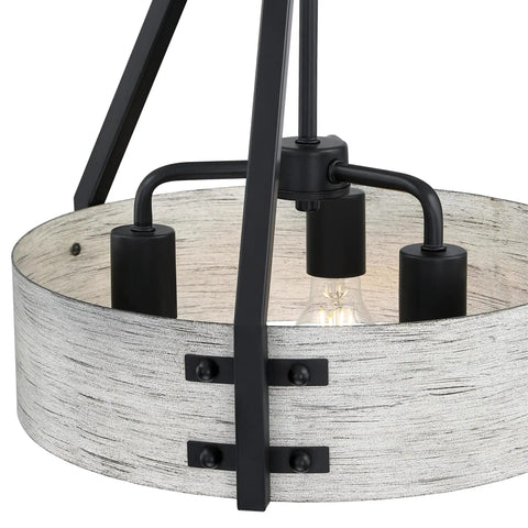 Close-up of Dope Craftsman Style Three Light Indoor Chandelier in matte black and antique ash finish for dining rooms.