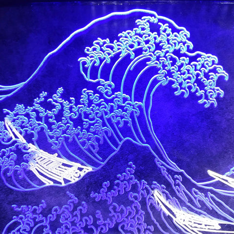 Great Wave Off Kanagawa LED Neon Sign Wall Art Dope Ukiyoe Vibe For Modern Rooms 16x24 Inches Blue And White Neon Light Decor