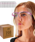 Pink Glasses Frames Safety Face Shields Case Of 200 Ultra Clear Full Face Protection Anti Fog PET Plastic Goggles worn by woman