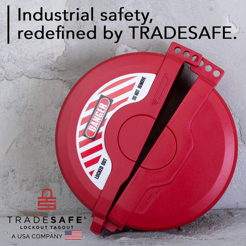 Gate Valve Lockout Device For Five To Six And A Half Inch Handles, OSHA Compliant Gas Lock displayed against concrete wall