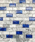 Glass And Marble 1x2 Subway Tile Mosaic In Gray And Royal Blue For Kitchen Backsplash And Bathroom Walls Natural Stone Chips Polished