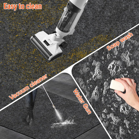 2 Pack Premium Oil Spill Mat 36 By 60 Inches For Garage Floor Under Car Protection Highly Absorbent Maintenance Mat being cleaned with vacuum and water gun