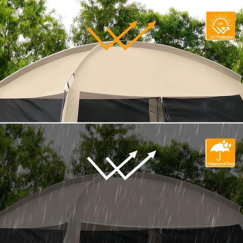 12 X 12 Ft Camping Screen Tent For 8 To 10 People, Easy Setup Mosquito Net Canopy, UV Resistant, Waterproof