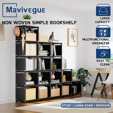 18 Cube Extra Large Book Shelf DIY Cube Storage Organizer For Bedroom Living Room And Home Office In Black Finish displayed in room