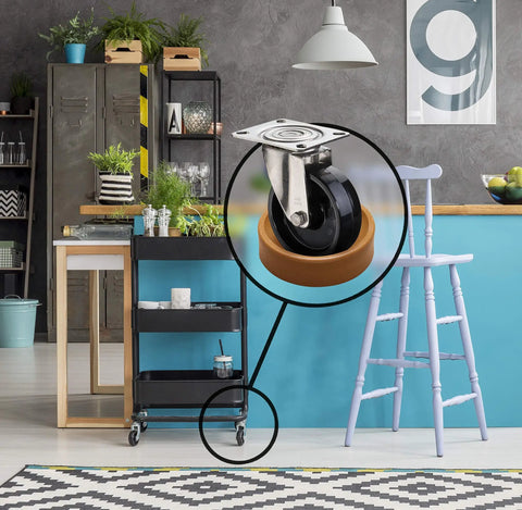 Small Furniture Wheel Caster Cups With Grippy Rubber Grip Set Of 4 1-3/4 Inch Round Floor Protectors visible under a chair leg