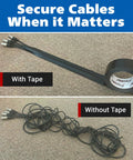Gaffer Power black gaffer tape, 2 in x 30 yd, applied to a cable bundle (top) vs loose cables (bottom).