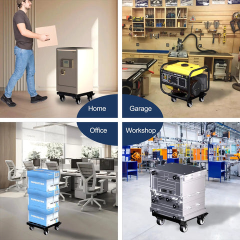 Heavy Duty Metal Air Compressor Cart With Dual Locking Caster Wheels Holds Eight Hundred Pounds in various settings.