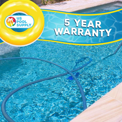 Pro Grade Heavy Duty 1.5 Inch 30 Foot Spiral Wound Pool Vacuum Hose with Kink Free Swivel Cuff installed in pool