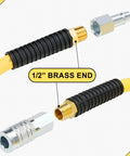 50ft Hybrid Air Hose With Half Inch MNPT Ends And Bend Restrictors, 3 Piece Half Inch Coupler And Plug Kit For Air Compressors, Heavy Duty Hose Fittings