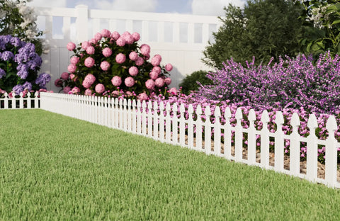 Picket Border Fence Kit 24.9 Foot White Outdoor Garden Fence For Quick Easy Install And Low Maintenance Yard Upgrade