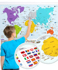 Child interacting with Colorful Wall Map Poster With Flags And Capitals, The Ultimate World Map For Classrooms And Homes