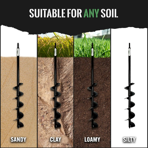 Extended Length Garden Auger Drill Bit For Fast Planting 3 Inch By 24 Inch With One Half Inch Non Slip Hex Drive And Heavy Duty Tip.