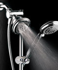 Three Way Shower Combo With No-Drill Instant Mount Slide Bar, Overhead And Handheld Heads, Height And Angle Adjustable Bracket, Stainless Steel Hose