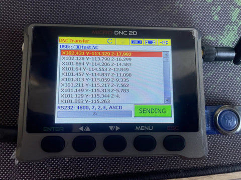 Drip Feed DNC USB Reader For CNC Machines With WiFi Transfer Portable Micro DNC Device screen showing data transfer.