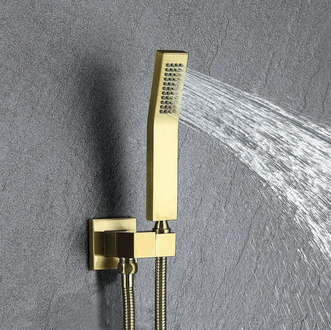 Rainfall Shower Head With Handheld Spray Waterfall Tub Spout 10 Inch Wide Brushed Nickel Finish Dope 3 Function Shower System