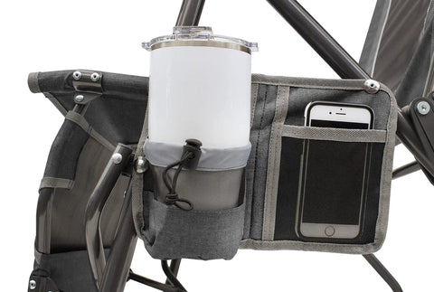 Cup holder and phone pocket on Legz Up Folding Outdoor Lounger With Adjustable Recline And Leg Elevation All In One Outdoor Chair