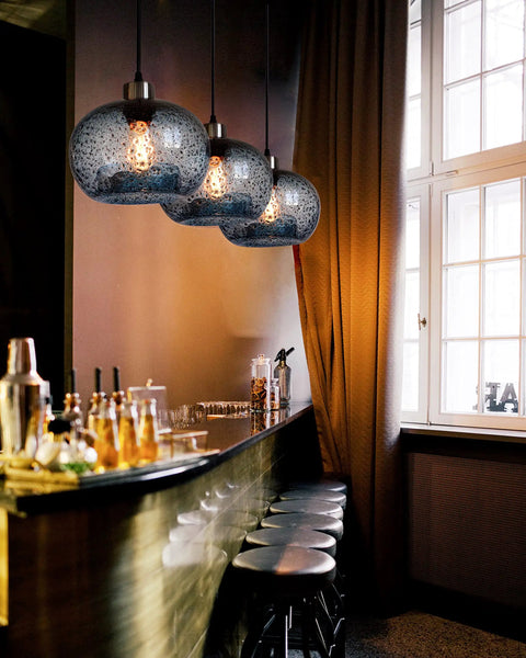 Hand Blown Marble Blue Glass Pendant Light For Kitchen Island Over Dining Table Dope Modern Farmhouse Globe Eight Point Seven Inch Ceiling Fixture In Brushed Nickel Finish With Easy Install And Balanced Hanging over bar