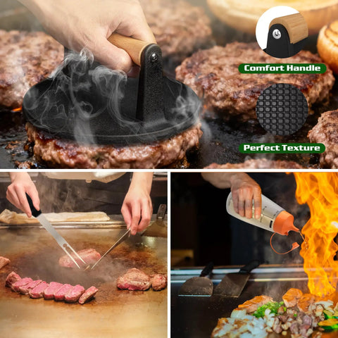 134 Piece Griddle Accessories Kit For Hibachi Flat Top Grills Perfect For Outdoor BBQs with burger press and spatulas