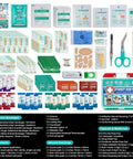 SuccorWare 225-piece first aid kit in teal case with ice pack, adhesive bandages, gauze pads, scissors and tweezers.
