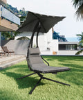 Chaise Lounger Swing Chair With Umbrella Canopy For Outdoor Patio And Indoor Use Hanging Lounge With Stand Curved Steel Outdoor Chair