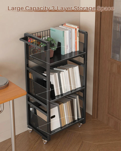 Super Sturdy Double Sided Rolling Book Cart With Triple Tier Open Shelving And Magnetic Book Supports Built Tough For Busy Libraries And Classrooms Across America