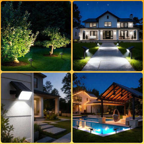 Outdoor Solar Spot Lights With 118 LED IP67 Weatherproof Landscape Pathway Lights auto on off 4 modes illuminated garden and patio