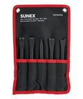 Air Hammer Chisel Set 7 Inch Cutting Kit In Portable Tool Roll 5 Piece With Beefy Chamfer Design Extending Chisel Life By 50 Percent Durable Steel Bits For Demolition And Metalworking displayed in red and black pouch