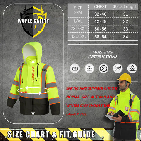 Kickass High Visibility Safety Rain Jacket For Men And Women With Breathable Mesh Lining And Full Reflective Strips Lightweight Waterproof Work Gear Tough As Nails Protection size chart and fit guide