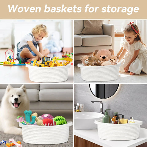 Small Woven Rope Basket With Handles And Bonus Gift Bag Plus Ribbon Hella Durable Storage Bin For Toys Nursery Room Organizer Sweet Everyday Vibe 12 By 8 By 5 Inches White