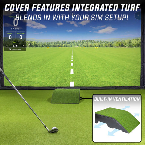 Golf Simulator Projector Cover With Turf Floor Mounted Enclosure for LED Projectors, featuring durable HDPE shield.