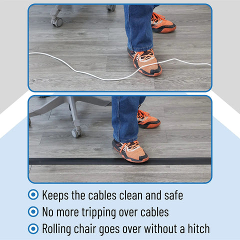 Person stepping over a 6 Ft Floor Cord Cover Cable Protector for office use, preventing trip hazards in a snap.