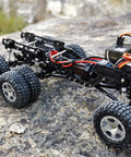 Dope LCG Carbon Fiber Chassis Frame For Axial SCX24 6x6 RC Crawler Upgrade on rocky terrain showcasing wheels and structure