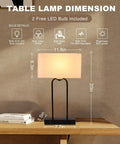 Two Pack Bedside Table Lamps With USB Ports And AC Outlet, 20 Inch Touch Control, 3 Way Dimmable Modern Nightstand Lights With Cream Fabric Shade, Includes LED Bulbs shown with dimensions.
