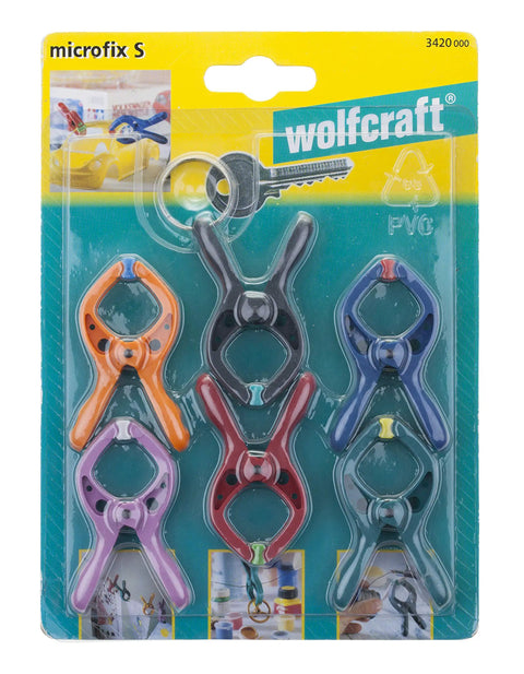 Microfix Mini Spring Clamp Set 7 Pcs For Delicate Tasks Model Makers And Hobbyists Secure Grip For Small Parts Handy Clamp Kit For Fiddly Work And Precise Assembly Ideal For Small Electronics Assembly And Craft Projects. 7-piece PVC mini spring clamps on blister pack