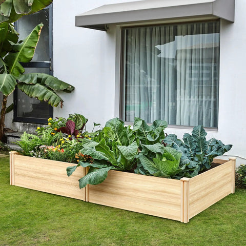 Wood Raised Garden Bed 8x4 Ft With 15 Inch Depth Open Base Planter For Vegetables Herbs And Flowers Durable Outdoor Box