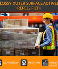 Worker using Badass Heavy Duty Stretch Wrap 18 Inch Clear Packing Film 1200 Feet Long around palletized boxes.