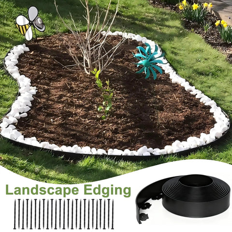 40 Ft Landscape Edging Border With 50 Anchoring Spikes 4 In Tall Plastic Garden Barrier for lawn and flower beds, black roll